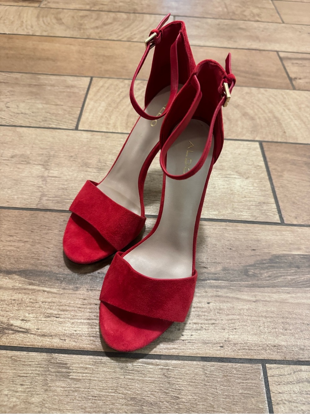 Aldo Red Suede Ankle-Strap High Heel Sandals